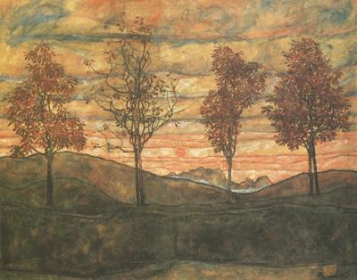 Egon Schiele Four Trees (mk12) Sweden oil painting art